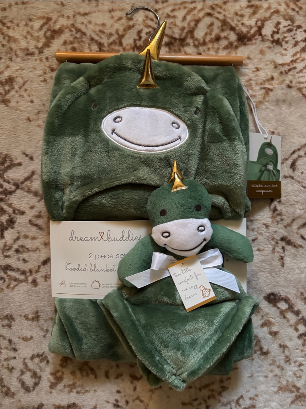 Dream Buddies Green Dino Hooded Blanket & Plushie Set